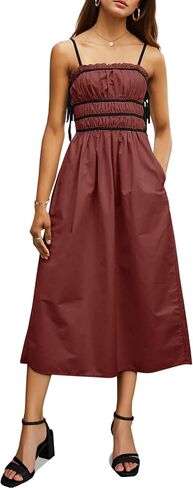 Wenrine Women Summer Spaghetti Strap Bress Dress Alcyfeless Tie Sundress A Sundress A Line Vacation Beach Midi Dresses in Kuwait