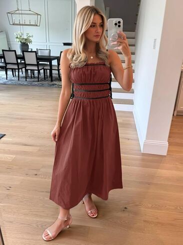 Wenrine Women Summer Spaghetti Strap Bress Dress Alcyfeless Tie Sundress A Sundress A Line Vacation Beach Midi Dresses in Kuwait