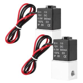 1/8" NPT DC 12V Electric Solenoid Valve 2 Way Normally Closed Electric Solenoid Air Valve, Pack of 2