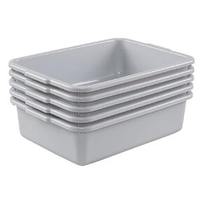 Pekky 5 Pack 8 Liter Plastic Bus Tub, Small Commercial Bus Tote Box, Grey