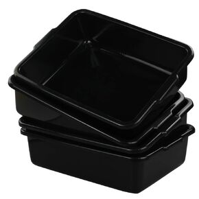 8 Liters Plastic Commercial Bus Tub Set of 4, Black Rectangle Plastic Dish Pans