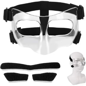 Nose Guard for Broken Nose Protective, 5.9x3.74in Adjustable Face Shield with Pads Face Guard Sports Training Face Mask Nose Protector for Adults Teens Basketball Soccer Baseball Football(Clear)