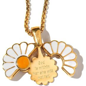 Faithbraceletco God is Within Her - Hidden Message Daisy Locket Necklace - Stainless Steel 14k Plated Gold with Resin