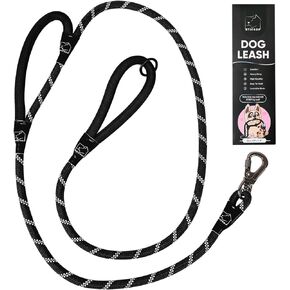 ATIFBOP 6FT Dog Leashes Heavy Duty Double Handles, Lockable Metal Carabiner Clip,Durable Rope Dog Leashes with Highly Reflective (Black)