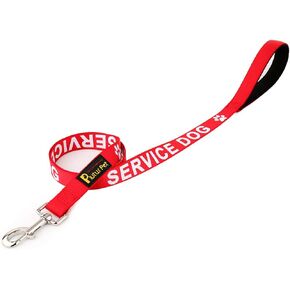 Plutus Pet Service Dog Leash with Soft Neoprene Padded Handle,Printed in Large Letters on Both Sides,4ft Long，Red，5/8" Wide for Small Dogs