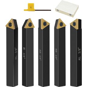 Metal Lathe Cutting Tools,5pcs 5/16'' Shank Carbide Metal Cutting Tool Bits Kit,Indexable Lathe Turning Tool with Tin Coated Carbide Inserts,Carbide Lathe Tools for Turning Grooving Threading
