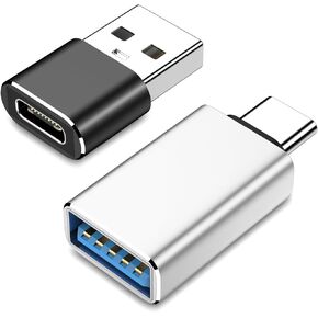 USB to USB C Adapter 2Pack,【USB Converter to USB C】&【USB C to USB 3.0 Adapter】,OTG USB Adapter for MacBook Air/Pro,Thunderbolt,for iPhone 15 Pro Max,for iPad,for Apple Watch,Samsung,Black+Silver