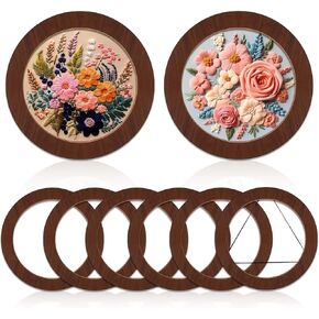 Wenqik 6 Pcs Wood Embroidery Hoop Frame Set 8 Inch Embroidery Hoops Wood Display Frame for Finished Cross Stitch Hoop Frame or DIY Art Craft Sewing Ornaments(Round)