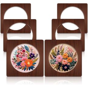 Wenqik 6 Pcs Wood Embroidery Hoop Frame Set 8 Inch Embroidery Hoops Wood Display Frame for Finished Cross Stitch Hoop Frame or DIY Art Craft Sewing Ornaments(Round)