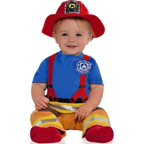Amscan Multicolor First Fireman Costume Set, Includes - 1 Jumpsuit, 1 Hat (18-24 Months) - Adorable Design for Dress-Up Parties, Birthdays, Themed Events, Pretend Play, & More