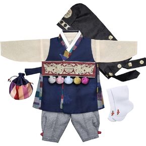 hanbok store Korea Hanbok Traditional Baby Boy Clothing Dol Celebration First Birthday Party Navy OSMO01, Medium