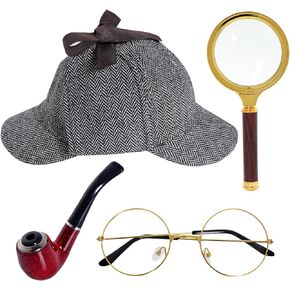 HOVEOX Detective Costume Accessories Set Detective Costume Hat Detective Dress Up Costume Detective Prop Halloween Costume