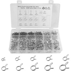 WMYCONGCONG 250 PCS Double Wire Fuel Line Hose Tube Spring Clips Clamp Assortment Kit for Motorcycle ATV, 5-14mm