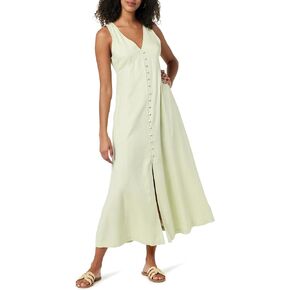 The Drop Women's Blanca Linen Button-Front V-Neck Maxi Dress