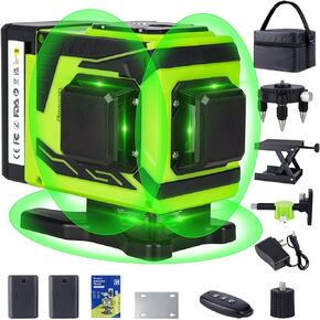 Caymuller Laser Level with Self-leveling-Level Tool, Accurate 3x360° Cross Line Laser for Construction and Picture Hanging,for Easy Measurements,with 2 Rechargeable Battery,Carry Case