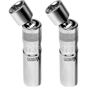 Yuesstloo 14mm & 16mm Magnetic Swivel Spark Plug Socket, 2 Pcs Thin Wall 3/8 Inch Drive 12-Point Removal Tool, Compatible with BMW Benz