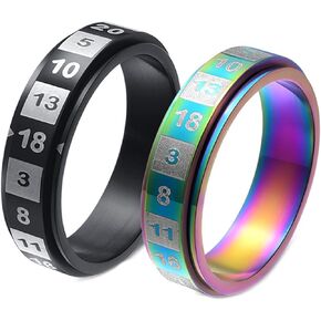 Fidget Rings For Anxiety For Men, 6MM Numbers Rotatable Anti Stress Fidget Spinner Ring, Colorful/Black Size 6-11