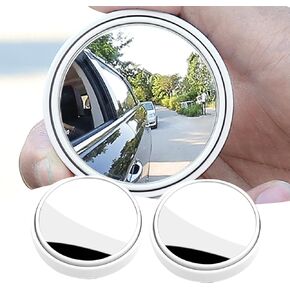 Yumfugu 2 PCS Car Reversing Auxiliary Blind Spot Mirror, 360° Rotating Push-type Hgh-definition Crystal Glass Rear View Small Round Mirror, Expand Vision Frameless Accessory, for Most Models (Black)