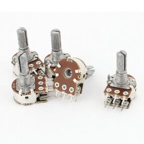 uxcell A15061800ux0382 5 Piece B1K Type B 1K Ohm 6 Terminal Dual Linear Rotary Taper Potentiometer 20mm Length Shaft