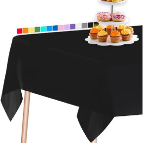 PartyWoo Black Tablecloth, 54 x 108 Inch Rectangle Party Tablecloth, Plastic Tablecloth for 6 to 8 Foot Table, Plastic Table Cover, Waterproof Tablecloth for Party, Birthday, Wedding (1 Pack)