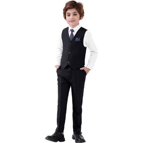 Boy's 5-Piece Suit, Boys' Formal Suit Set with Vest Pants and Tie, Boys Formal Dresswear Vest Set, Toddler Boy Vest Set