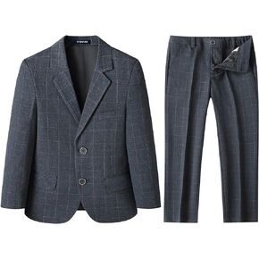 Boys Plaid Slim Fit Suit Formal Dress Clothes 2 Piece Tuxedo Suits Set for Boy Wedding Guest Outfit