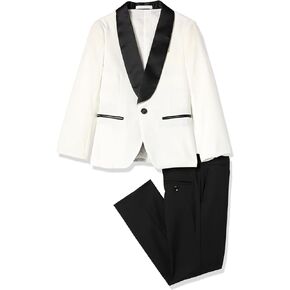 Isaac Mizrahi Boys' Slim Fit Contrast 2pc Shawl Collar Tuxedo Suit-Black Pants