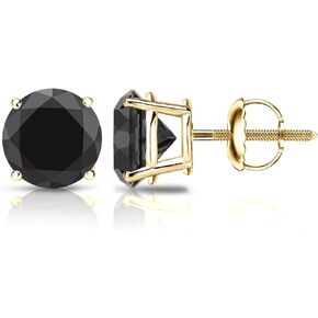 1/2 to 10 Carat Black Diamond Round Stud Earrings for Women in 14k Gold or Platinum 4-Prong Setting cttw Round Cut Natural Diamond Screw Back Black Studs by Diamond Wish