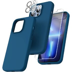 TOCOL [5 in 1 for iPhone 13 Pro Case, with 2 Pack Screen Protector + 2 Pack Camera Lens Protector, Slim Silicone Phone Case iPhone 13 Pro 6.1 Inch, [Anti-Scratch] [Drop Protection], Midnight Blue