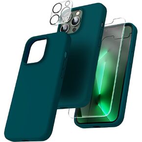 TOCOL [5 in 1 for iPhone 13 Pro Case, with 2 Pack Screen Protector + 2 Pack Camera Lens Protector, Slim Silicone Phone Case iPhone 13 Pro 6.1 Inch, [Anti-Scratch] [Drop Protection], Teal