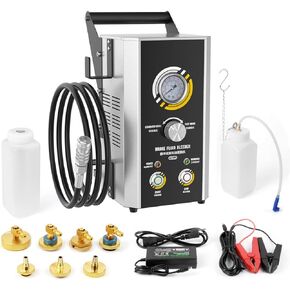 Brake Bleeder Kit 1.5~2.5Bar Brake Bleeder Exchanger Safe Monitoring Vacuum Brake Pressure Bleeder with 7 Master Cylinder Adapter,2 Pressure Mode,Fluid Transfer Pump,Fluid Shortage Protection 12V/110V
