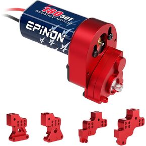 EPINON 180 50T Brushed Motor with Aluminum Transmission Gearbox and Shock Mount for 1/24 AXIAL SCX24 Bronco JLU C10 Gladiator Deadbolt B17 Upgrade Accessories (Red)