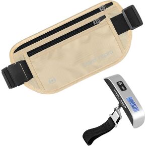 travel inspira RFID Blocking Travel Money Belt with Anti-Thief Zip - Slim Passport Holder and Digital Luggage Scale 110 Pounds, Battery Included