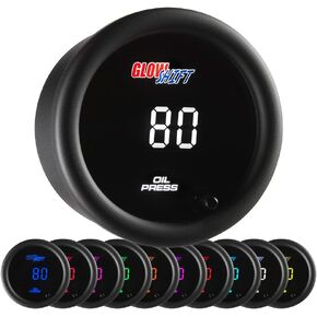 GlowShift 10 Color Digital 145 PSI Oil Pressure Gauge Kit - Includes Electronic Sensor - Multi-Color LED Display - Tinted Lens - for Car & Truck - 2-1/16" (52mm)