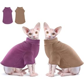 Idepet Sphynx Cats Sweater 2 Pack,Turtleneck Hairless Cat Shirt Soft and Warm Kitten Clothes with Sleeves Pullover Pet Winter Pajamas Jumpsuit for Cat Puppy (Black&Purple, Small)