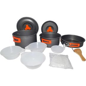 أدوات طهي ecox Outdoors 2 قدر 1 مقلاة 3 أوعية 1 ملعقة 1 إسفنجة للتخييم خفيفة الوزن على الظهر مجموعة الطبخ مثالية للمشي لمسافات طويلة والتخييم وفي الهواء الطلق CS3P10P in Kuwait