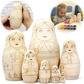 AEVVV Blank Nesting Dolls for Coloring Set 7 pcs - Paint Your Own Matryoshka - Blank Russian Nesting Dolls Unpainted Matryoshka Dolls - Russian Dolls Blank