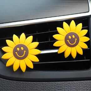 2 Pieces Sunflower Air Vent Clips Bling Flower Car Accessories Cute Car Air Freshener Rhinestone Sun flower Gift Decorations Charm Car Clip Interior Air Vent Decor