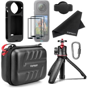 Vamson Accessories Kit for Insta360 X4 Action Camera, with Protective Hard Case, Tempered Glass Protectors Film, Multi-Functional Tripod, Silicone Case Accessories Bundle