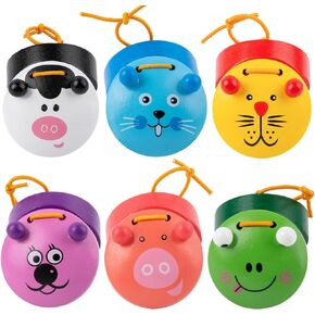 6pcs Wooden Finger Castanet, Lovely Cute Animal Pattern Kids Castanets, Musical Instruments Rhythm Kids Toys for Baby Early Education Castinette Kids