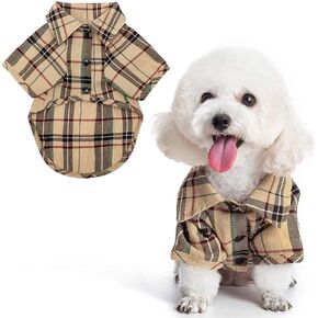 PUPTECK Plaid Dog Shirt, Cute Puppy Cat Polo T-Shirt, Soft Pet Clothes Boy Girl Outfit for Small Medium Dogs, Costume S