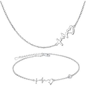 DAOCHONG Item Faith Hope Love Sideways Necklace and Item Faith Hope Love Chain Anklet Bundle