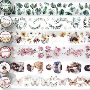 VISUMCIP PET Tape Set, PET Stickers, Eucalyptus Leaves, Tropical Foliage, Flower Designs, Bible Journaling, Scrapbooking Supplies, Ideal for Journal Scrapbook
