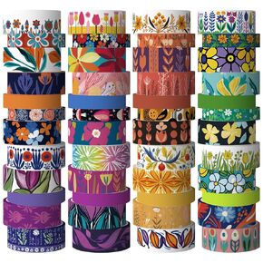 48 Rolls Washi Tape Set - Decorative Masking Craft Tape, Floral Adhesive Tape for Journaling Supplies, Scrapbooking, Junk Journaling Supplies, Crafts Supplies, Party Decorations