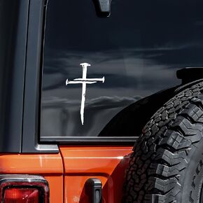 Cross with Nails Decal Vinyl Sticker Auto Car Truck Wall Laptop | White | 4" x 6"