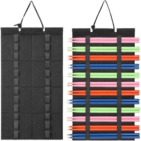 Facmogu Hanging Drumstick Holder, Portable Drumstick Display for 12 Pairs Drumsticks, Foldable Felt Drum Stick Holders, Drum Sticks Holder Organizer for Drum Set Mallet and Percussion Sticks - Black