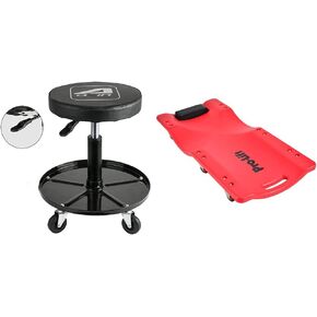 Aain LT2A مقعد ميكانيكي قابل للتعديل للخدمة الشاقة ومقعد دوار قابل للتعديل وزاحف بلاستيكي ميكانيكي Pro-LifT 36 بوصة - جسم HDPE مريح مصبوب بالنفخ مع مسند رأس مبطن بسعة 300 رطل باللون الأحمر in Kuwait