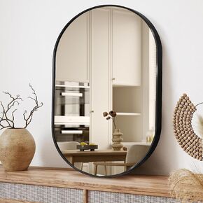 Arched Wall Mirror, 20"×30" Arched Bathroom Mirror Vanity Mirror Black Wall Mounted Mirror with Metal Frame, Living Room Bedroom