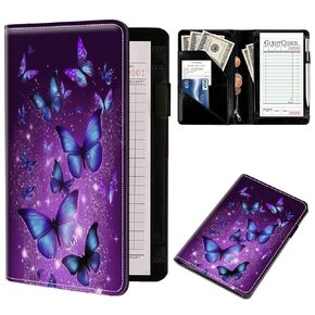 Server Book Organizer, Cartoon Cat Server Books for Waitress, PU Leather Waiter Book Organizer with Zipper Pocket Guest Checks Books Holder for Restaurant Fit Server Apron