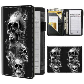 Server Books for Waitress, PU Leather Waiter Books with Zipper and Check Book Holder Money Pocket Personal Organizer Wallet for Restaurant Fit Server Aprons,Animals Dog Paws Galaxy